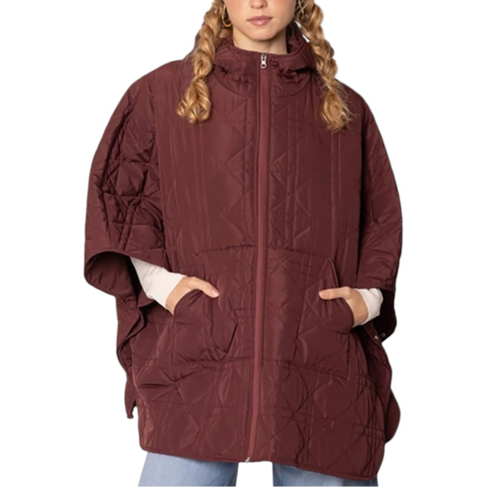 Burgundy Quilted Zip Up Poncho Cape w/ Hood NWT